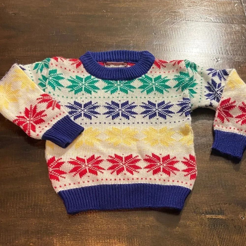 Vintage Colorful Snowflake kids Sweater Traditionalist size 2